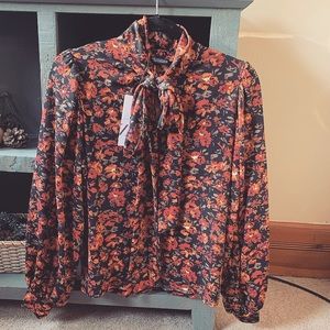 Zara floral tie neck blouse